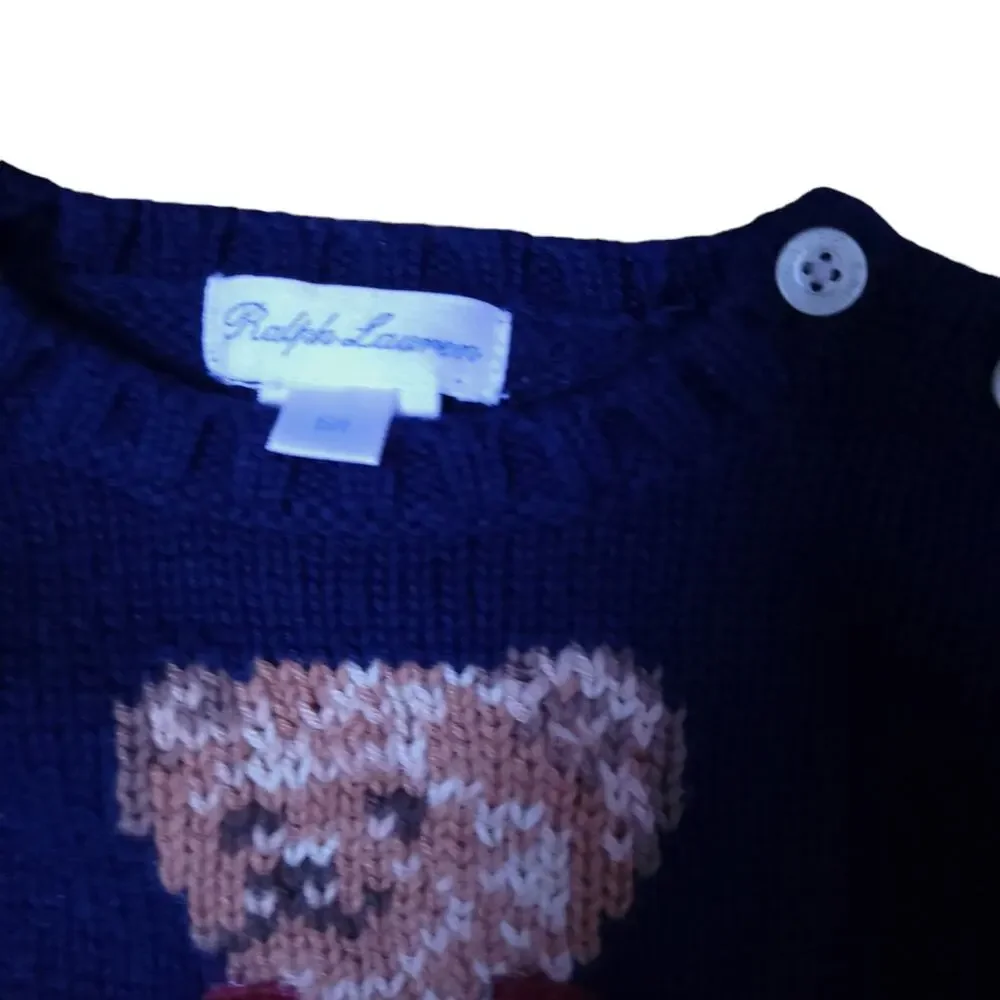Ralph Lauren Bear Sweater 6 Month Baby Boy Girl Navy Bear in Sweater Vest, Plaid